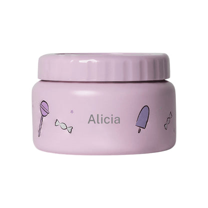 Lil Bunnies - The Collective 250ml insulated food jar in light purple with unicorn, candy, and popsicle print