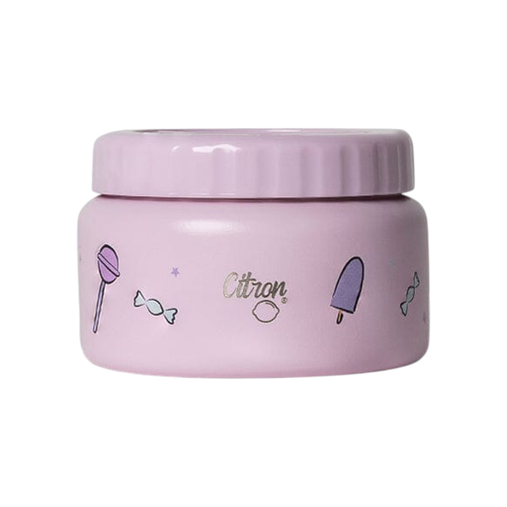 Lil Bunnies - The Collective 250ml insulated food jar in light purple with playful candy and unicorn-themed prints.