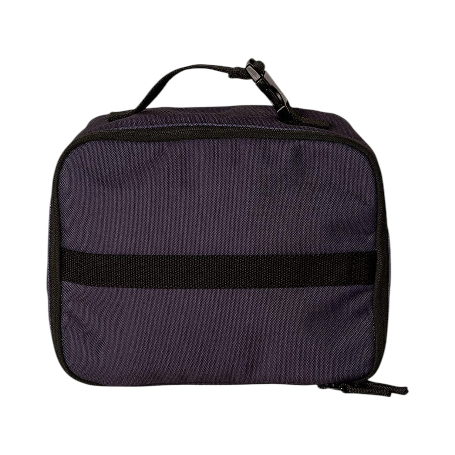 Lil Bunnies - The Collective square insulated lunch bag in dark purple with a black handle and zipper closure.