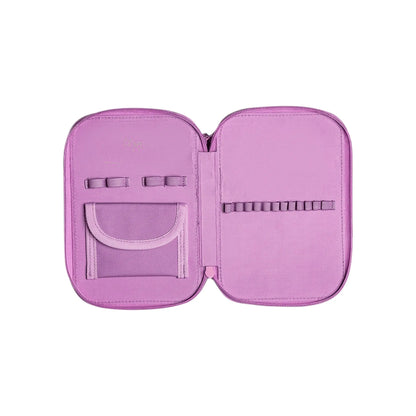 Lil Bunnies - The Collective open purple layered pencil case with elastic pen holders and a mesh pocket