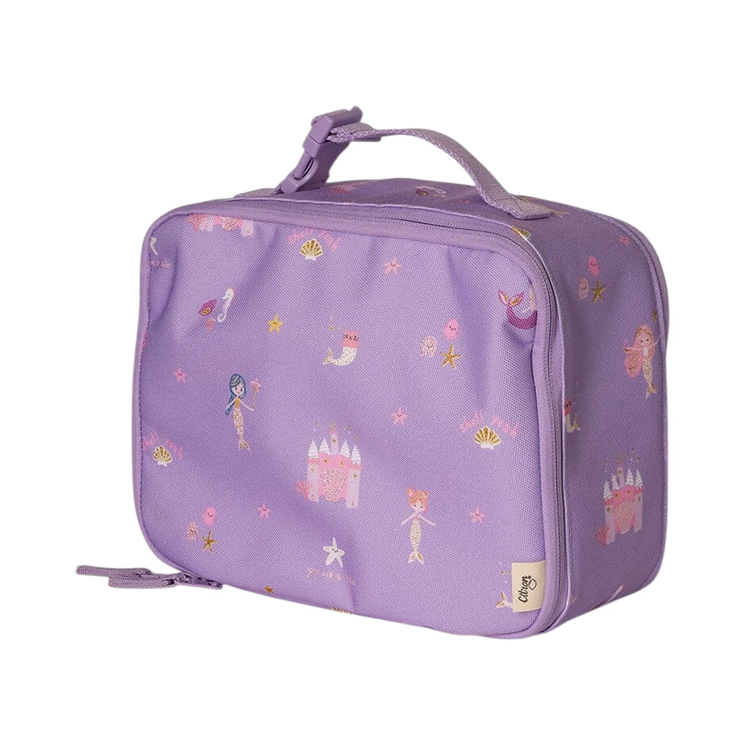 Lil Bunnies - The Collective insulated square lunch bag in purple with a mermaid and castle pattern