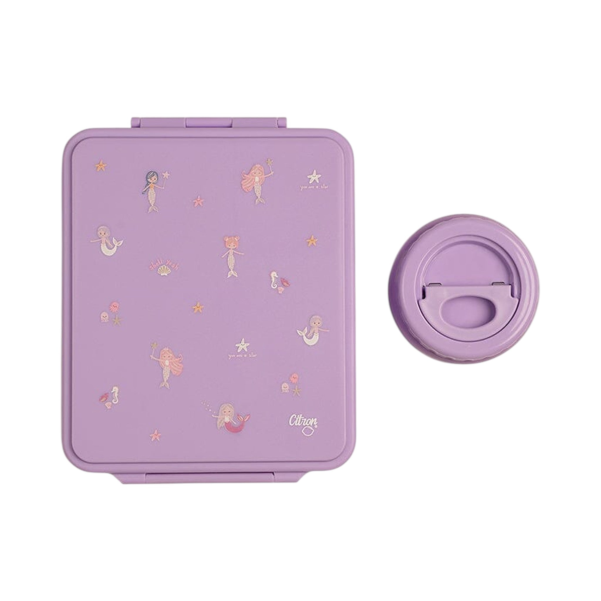 Lil Bunnies - The Collective purple mermaid print lunchbox with matching insulated food jar for kids