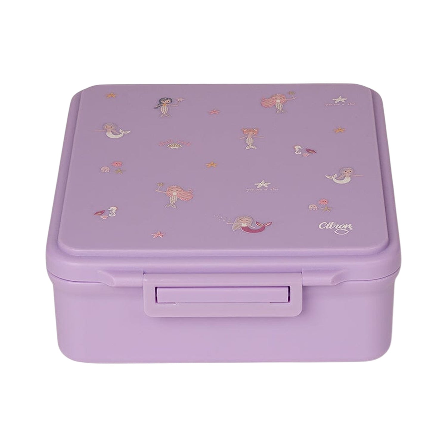 Lil Bunnies - The Collective purple lunchbox featuring a cute mermaid pattern and secure latch closure