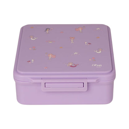 Lil Bunnies - The Collective purple lunchbox featuring a cute mermaid pattern and secure latch closure