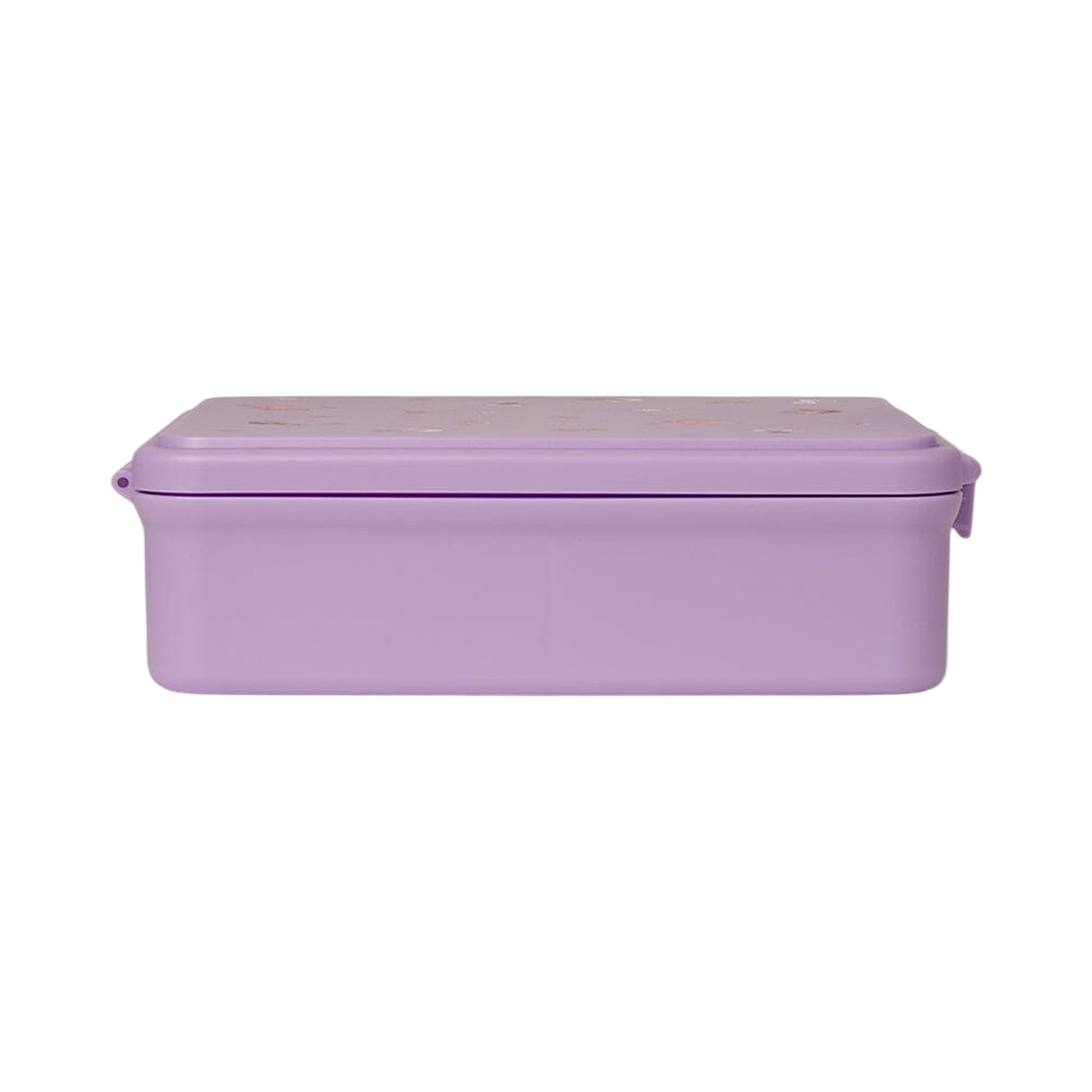 Lil Bunnies - The Collective mermaid themed purple lunchbox with a flat lid, viewed from the side.