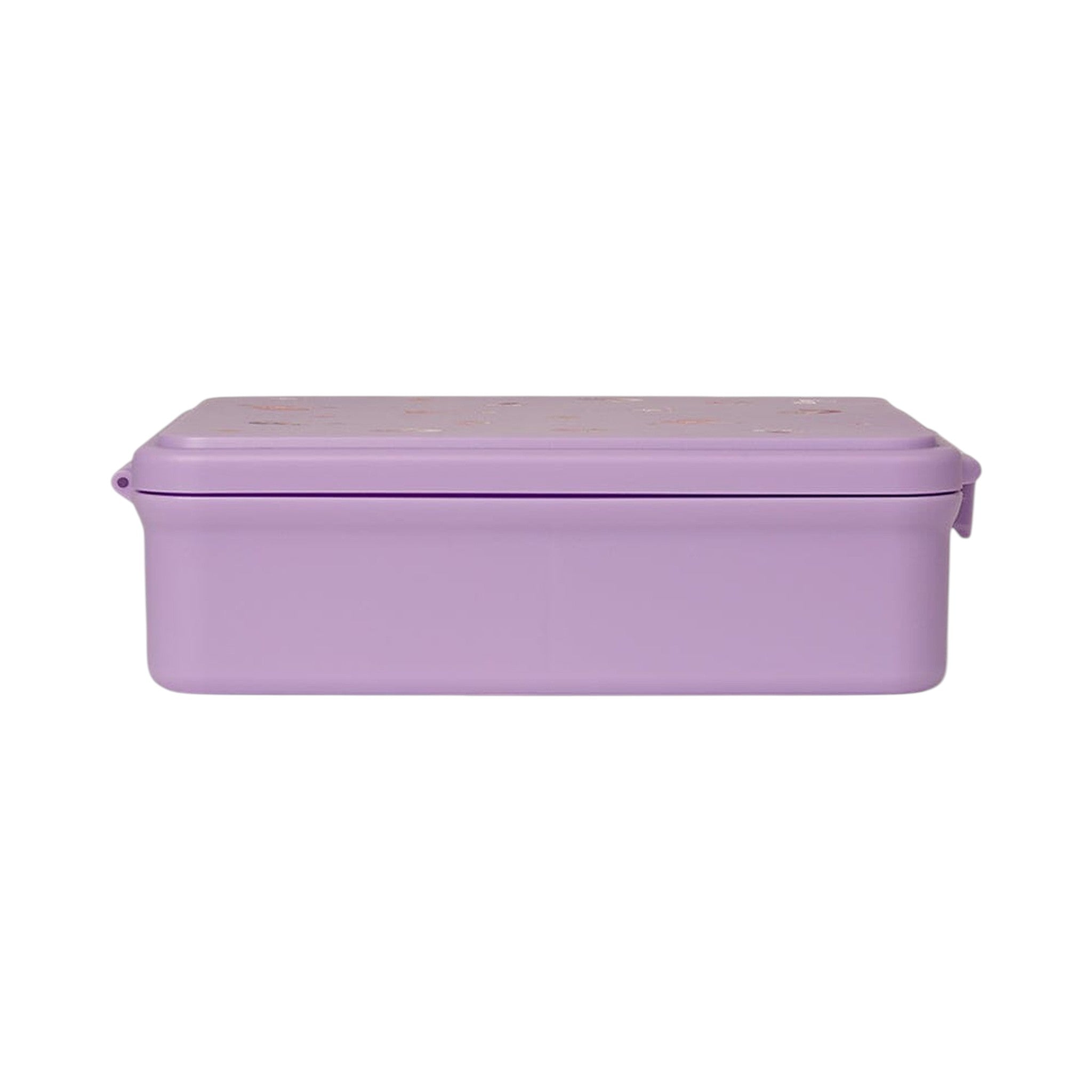 Lil Bunnies - The Collective mermaid themed purple lunchbox with a flat lid, viewed from the side.