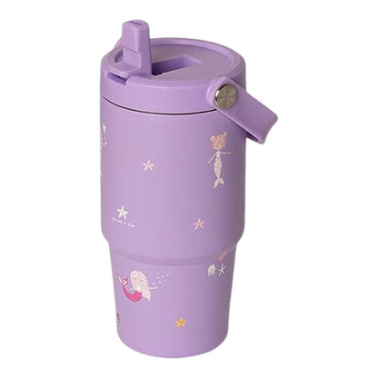 Lil Bunnies - The Collective 600ml insulated purple tumbler featuring a cute mermaid and starfish pattern with a straw