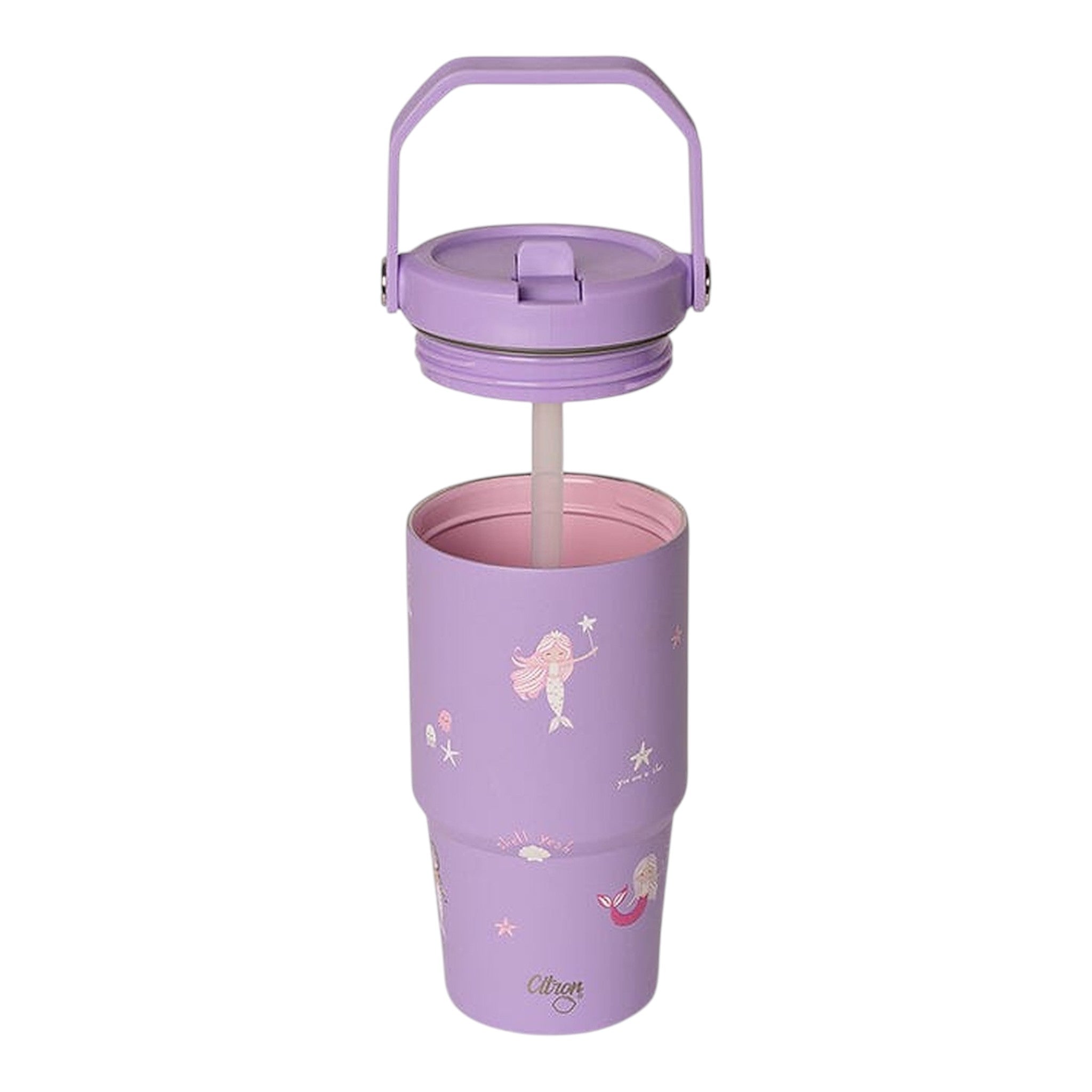 Lil Bunnies - The Collective 600ml purple insulated tumbler with mermaid pattern and detachable lid with straw