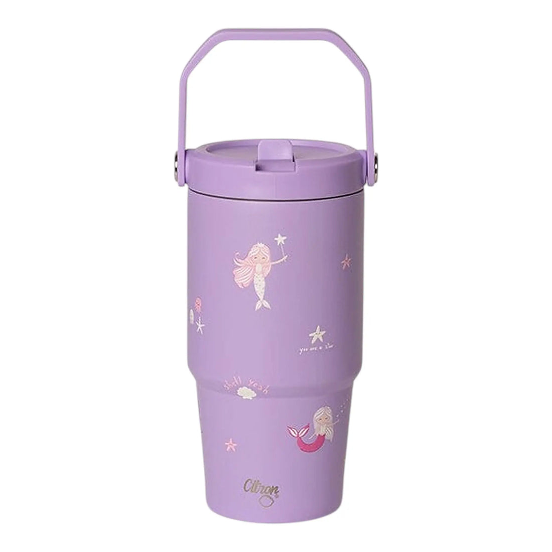 Lil Bunnies - The Collective 600ml insulated purple tumbler featuring a cute mermaid and starfish print with a handle