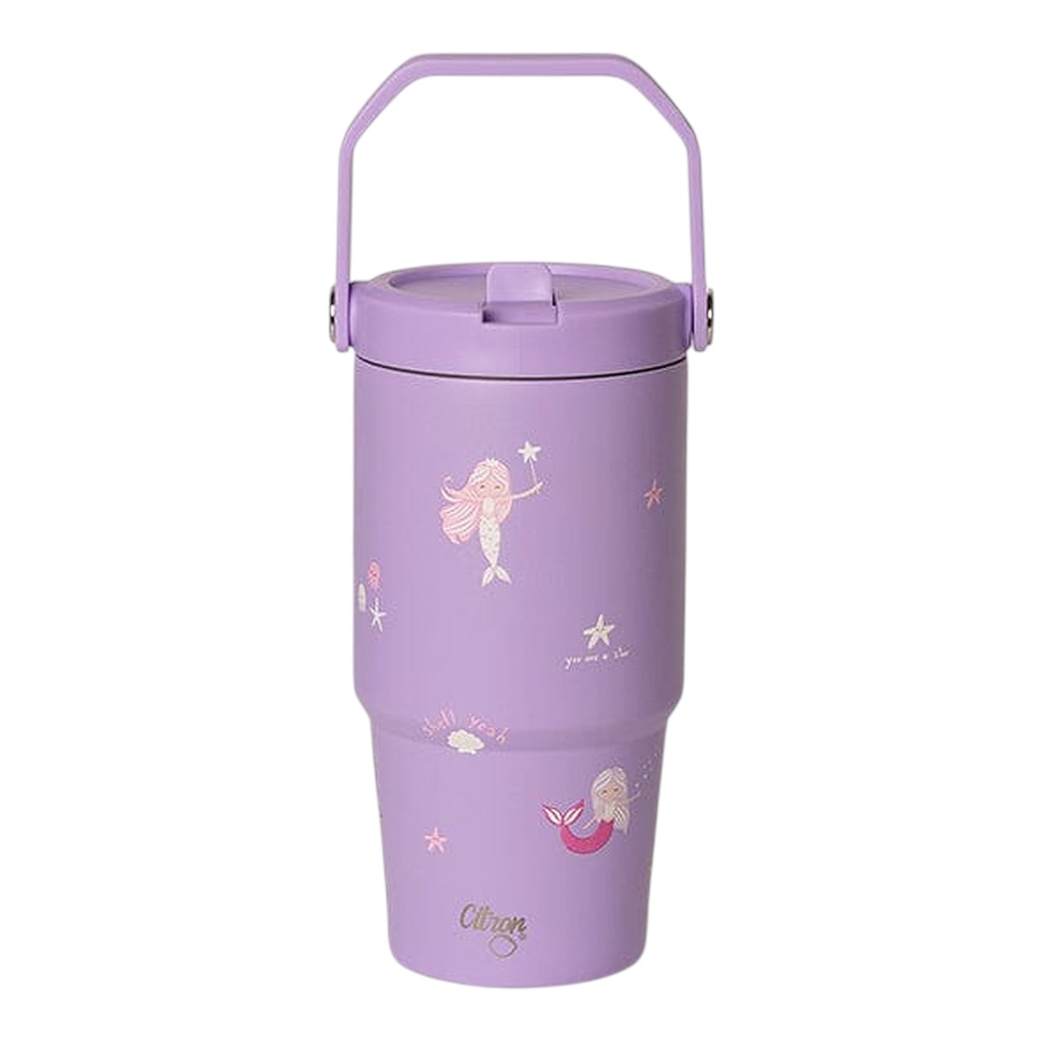 Lil Bunnies - The Collective 600ml insulated purple tumbler featuring a cute mermaid and starfish print with a handle