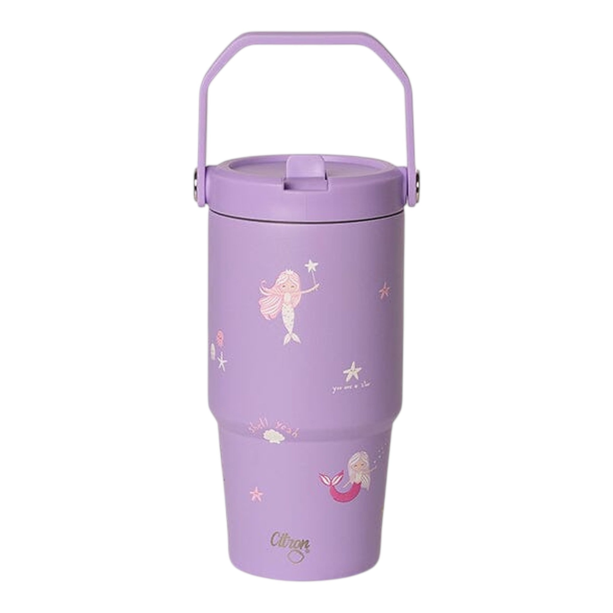 Lil Bunnies - The Collective 600ml insulated purple tumbler featuring a cute mermaid and starfish print with a handle