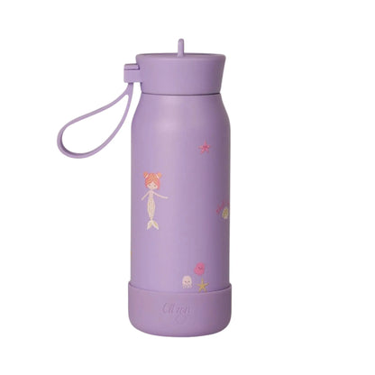 Lil Bunnies - The Collective 250ml purple stainless steel water bottle with mermaid and sea creature illustrations