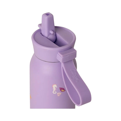 Lil Bunnies - The Collective 250ml purple stainless steel water bottle with mermaid and seashell motifs
