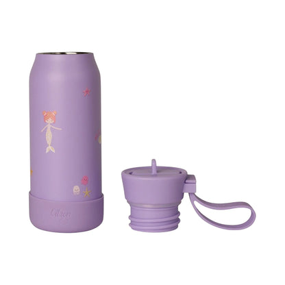 Lil Bunnies - The Collective 250ml purple stainless steel water bottle with mermaid and sea creature print