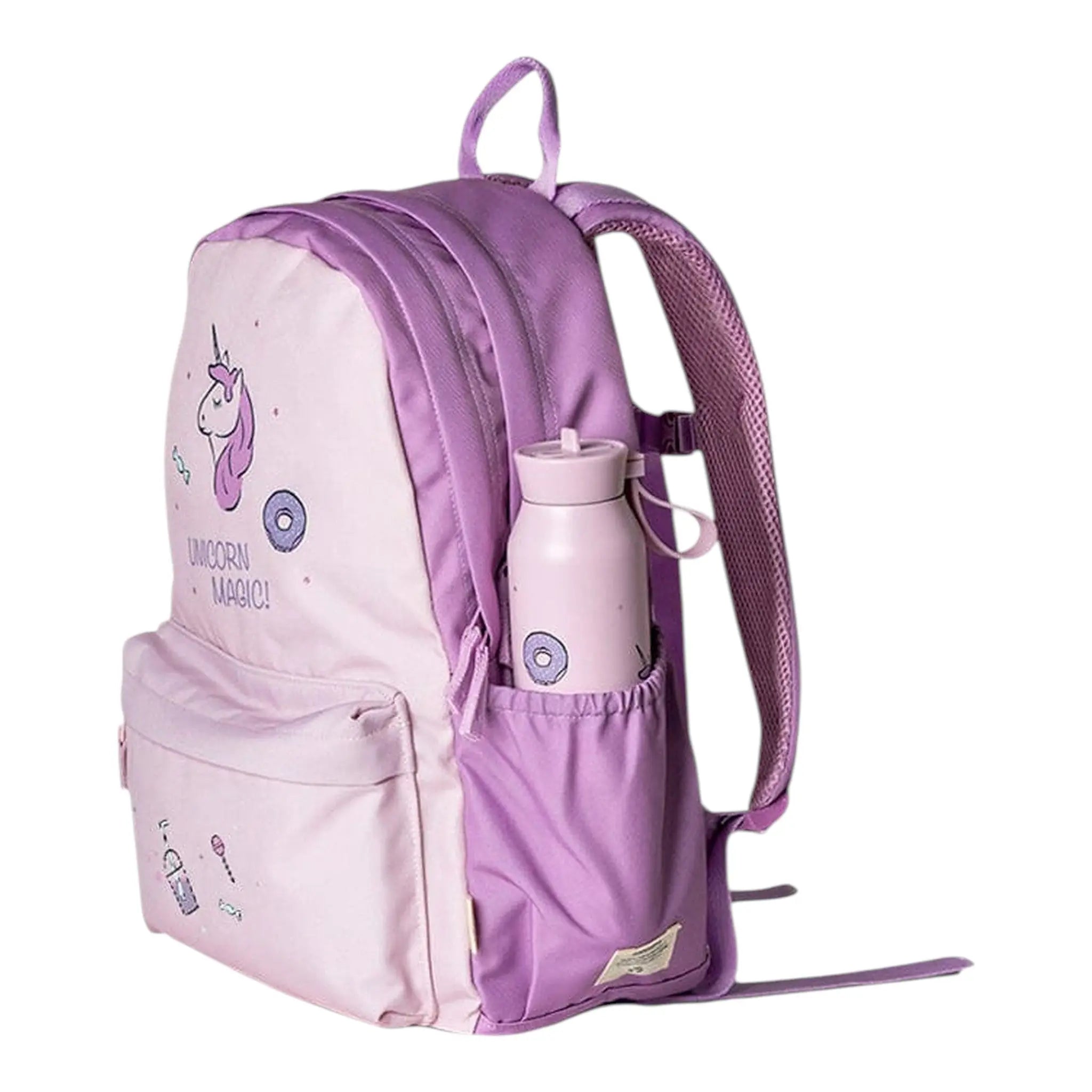 Lil Bunnies - The Collective Grand Backpack in purple with a unicorn print and matching side water bottle pocket