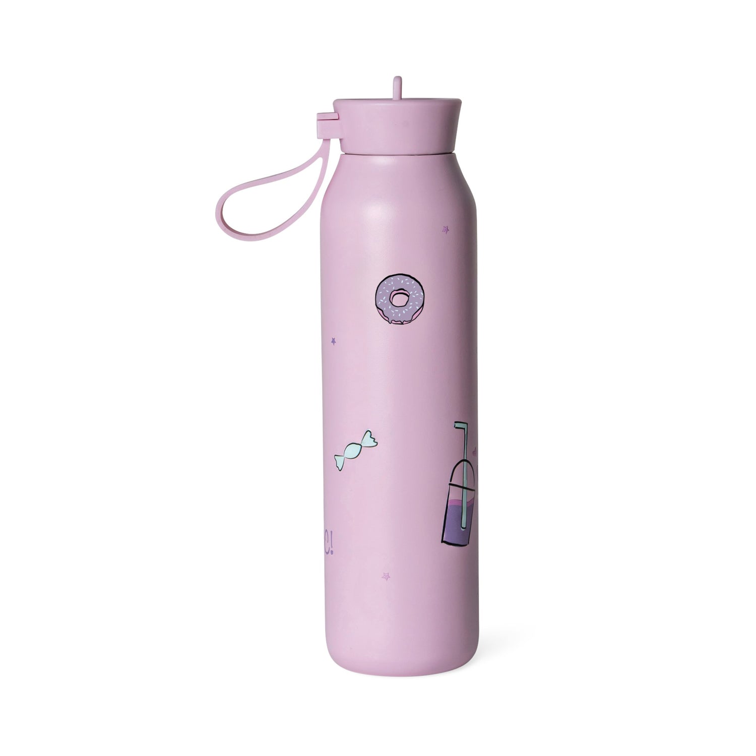Lil Bunnies - The Collective 500ml light purple water bottle with cute donut and drink illustrations