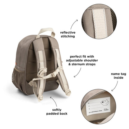 Lil Bunnies - The Collective Junior Backpack in sand with adjustable straps, padded back, and reflective stitching.