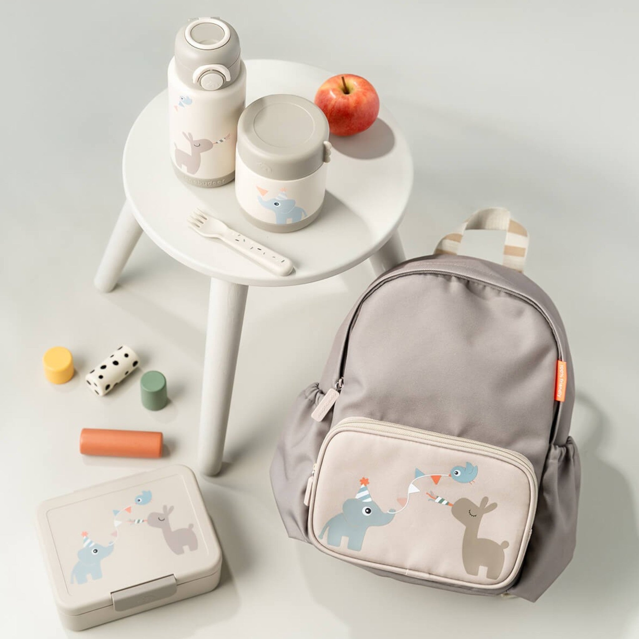 Lil Bunnies - The Collective sand kids backpack with matching animal print lunch box, food jar, and water bottle