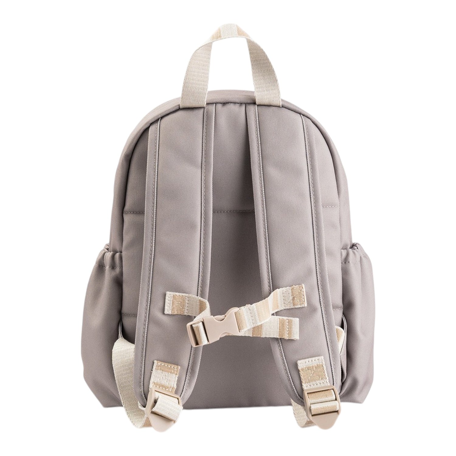 Lil Bunnies - The Collective kids backpack in sand beige with adjustable straps and a chest buckle, back view.