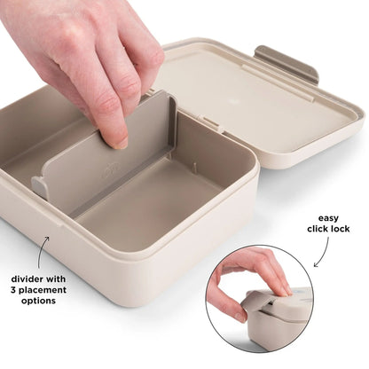 Lil Bunnies - The Collective sand-colored lunch box with an adjustable divider and easy click lock mechanism