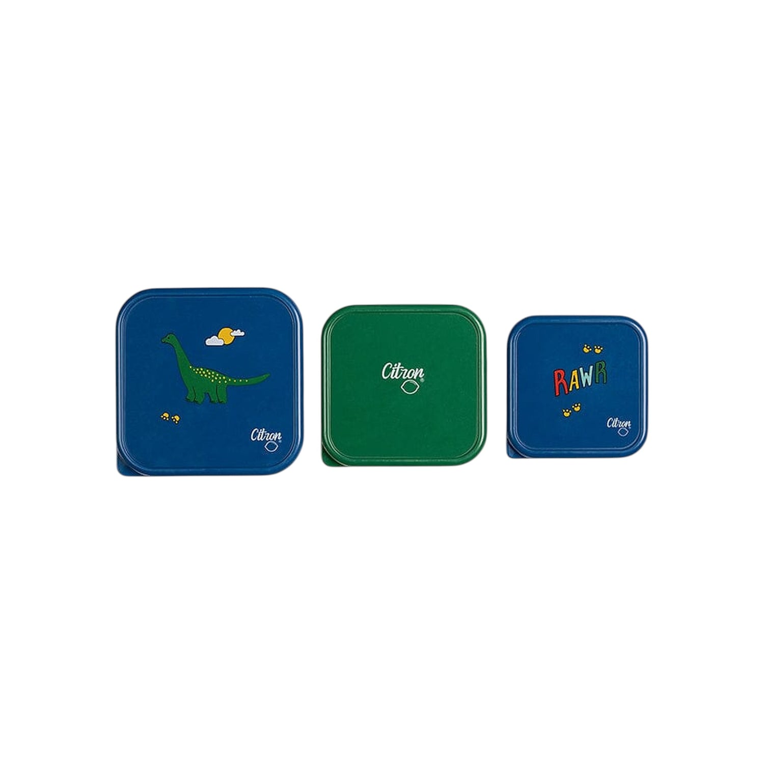 Lil Bunnies - The Collective blue and green stackable stainless steel lunchbox set with dinosaur and RAWR print