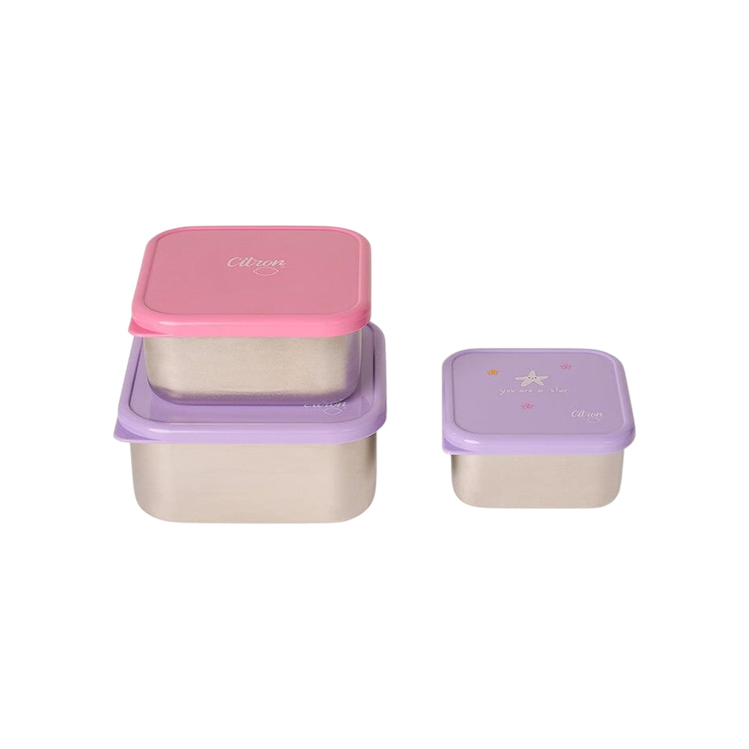 Lil Bunnies - The Collective stainless steel stackable lunchbox set in pink and purple with mermaid-themed designs