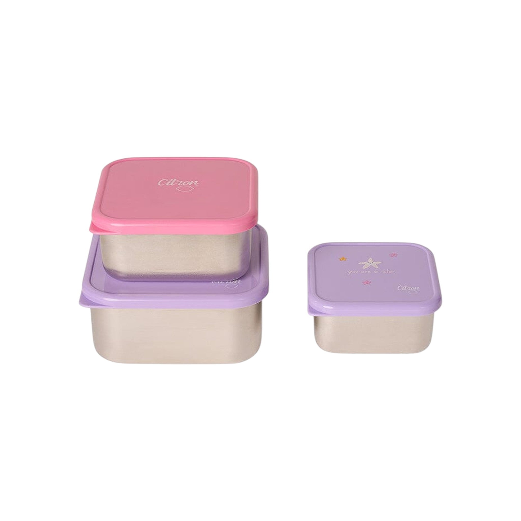 Lil Bunnies - The Collective stainless steel stackable lunchbox set in pink and purple with mermaid-themed designs