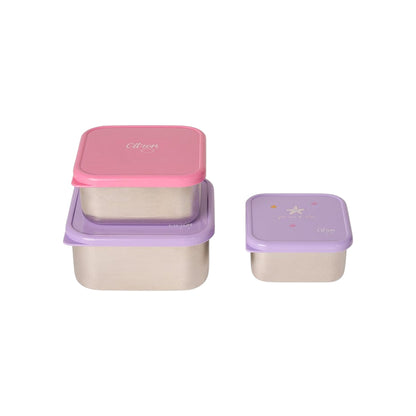 Lil Bunnies - The Collective stainless steel stackable lunchbox set in pink and purple with mermaid-themed designs