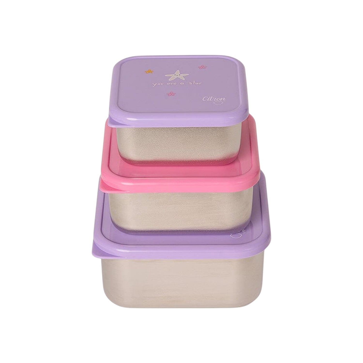 Lil Bunnies - The Collective stainless steel stackable lunchbox set in mermaid theme with purple and pink lids