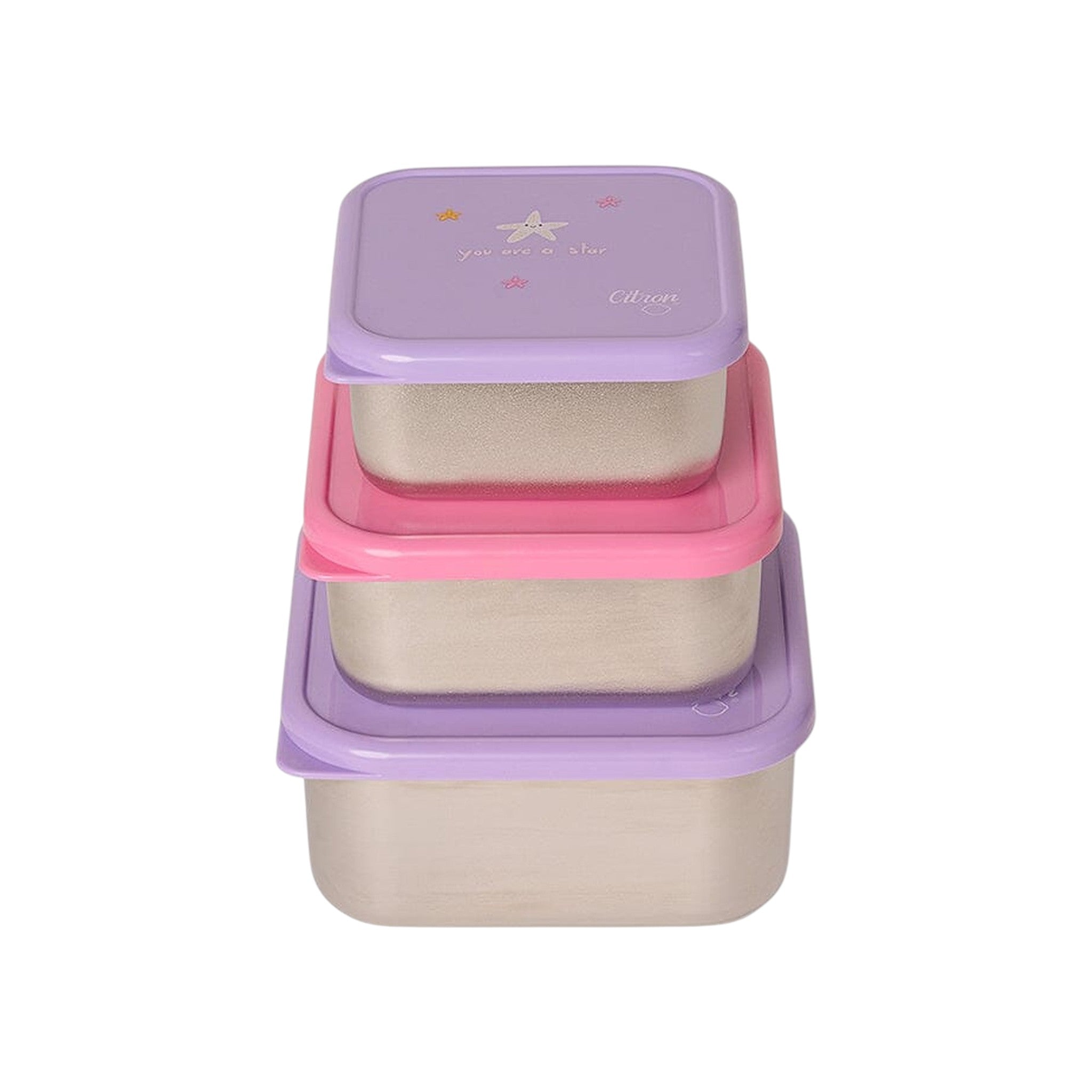 Lil Bunnies - The Collective stainless steel stackable lunchbox set in mermaid theme with purple and pink lids