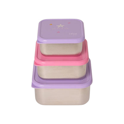 Lil Bunnies - The Collective stainless steel stackable lunchbox set in mermaid theme with purple and pink lids