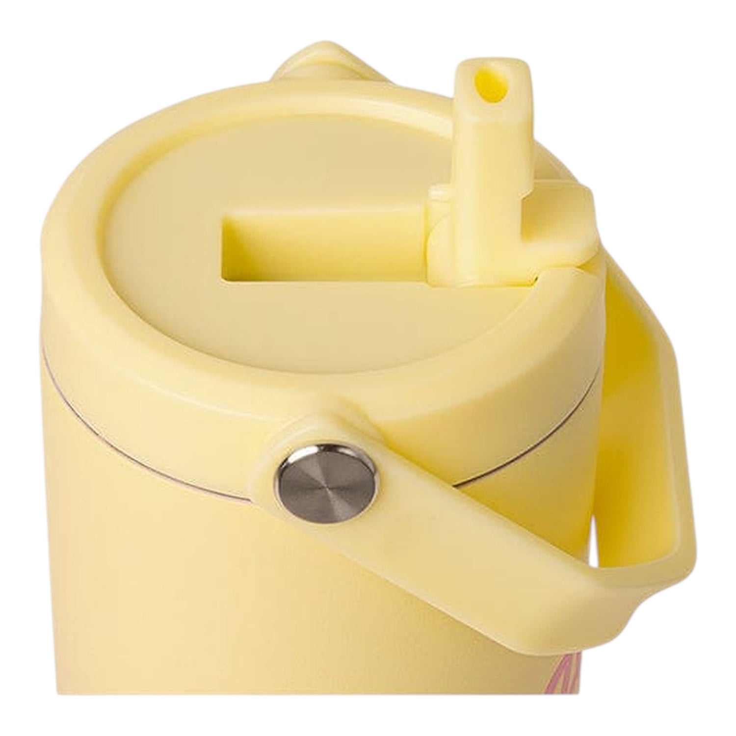 Lil Bunnies - The Collective 900ml insulated tumbler lid in pale yellow with a foldable straw and carry handle