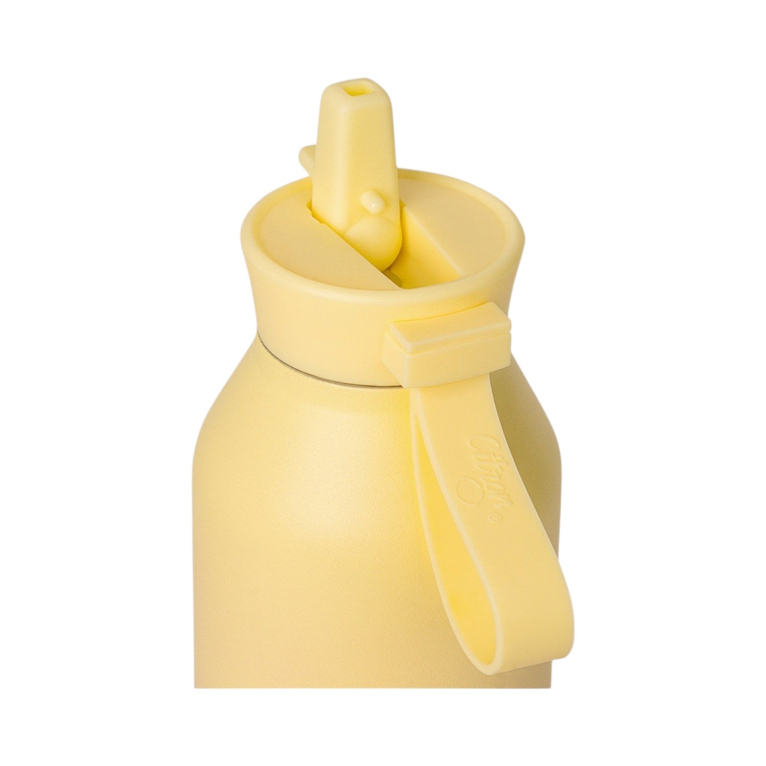 Lil Bunnies - The Collective 750ml pale yellow water bottle with a convenient silicone carry strap and straw lid