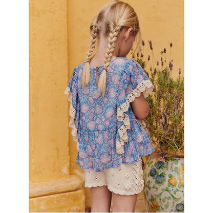 Blue Capri Floral Blouse &amp; Cotton Knit Shorts