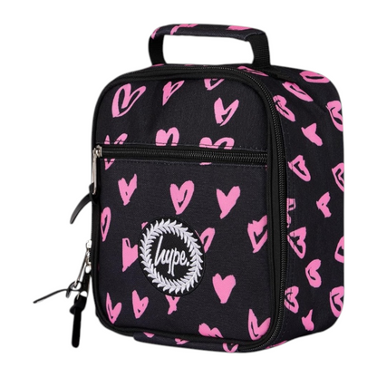 Black Pink Scribble Heart Lunch Bag