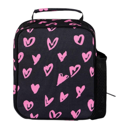 Black Pink Scribble Heart Lunch Bag