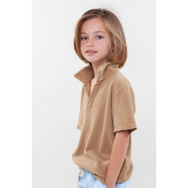 Boy Terry Knitted Polo Shirt - Brown
