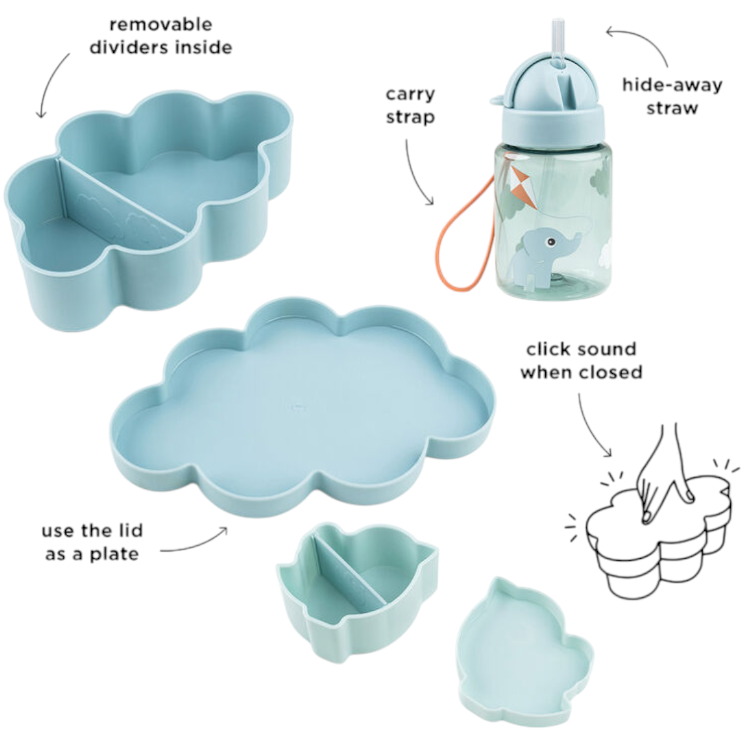 Lunch &amp; Snack Box with Straw Bottle Blue