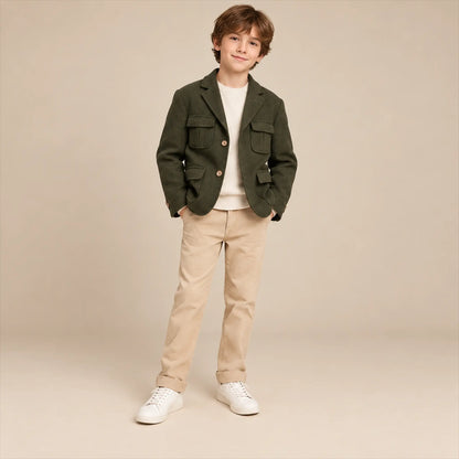 Green blazer lookbook, boy size 10Y, front