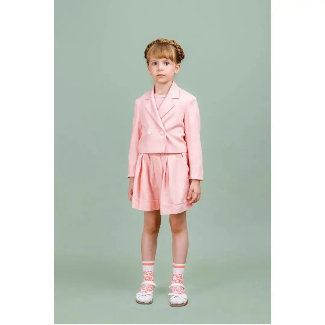 Linen Blend Crop Jacket &amp; Shorts - Pink PAADE MODE