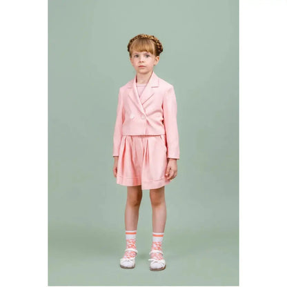 Linen Blend Crop Jacket &amp; Shorts - Pink PAADE MODE
