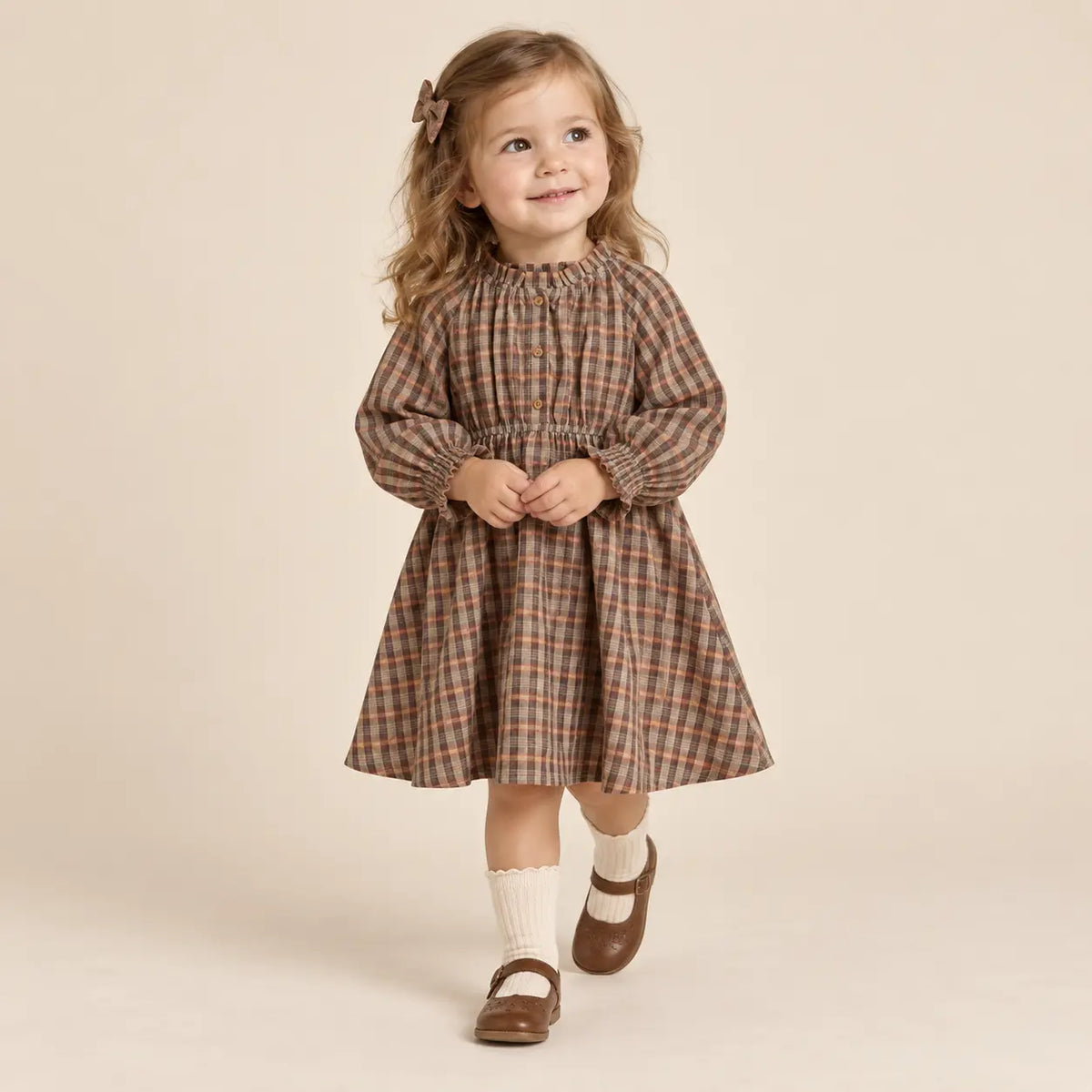 Pennie dress fancy glitter check - 2Y girl lookbook pose 2