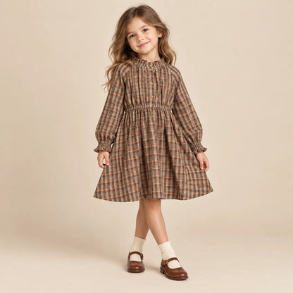 Pennie dress fancy glitter check - 6Y girl lookbook pose 1