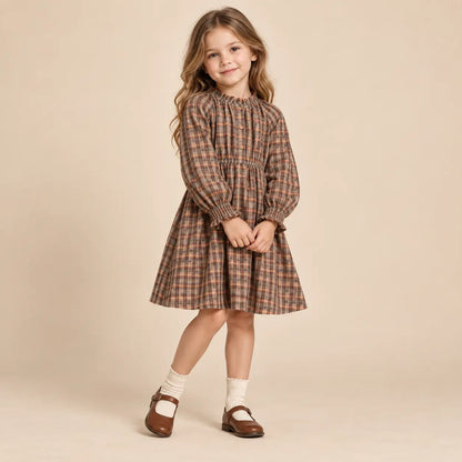 Pennie dress fancy glitter check - 6Y girl lookbook pose 2
