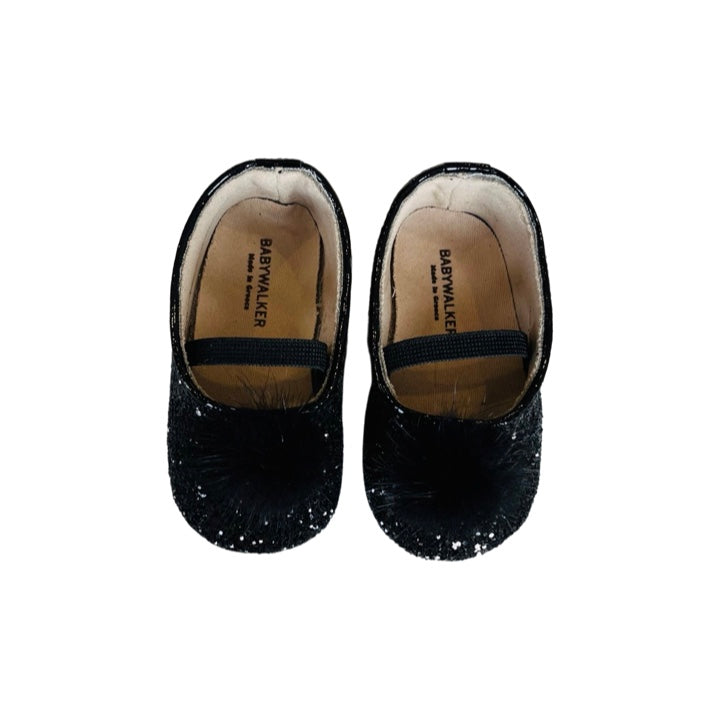 Pon Pon Glitter Fabric Ballerinas Black