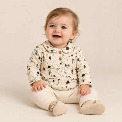 Printed Waffle Cotton Polo Shirt Ecru lookbook 3
