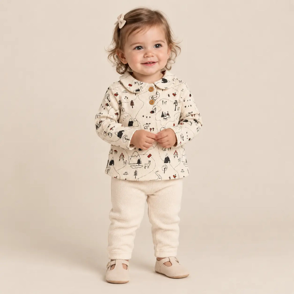 Printed Waffle Cotton Polo Shirt Ecru lookbook 5