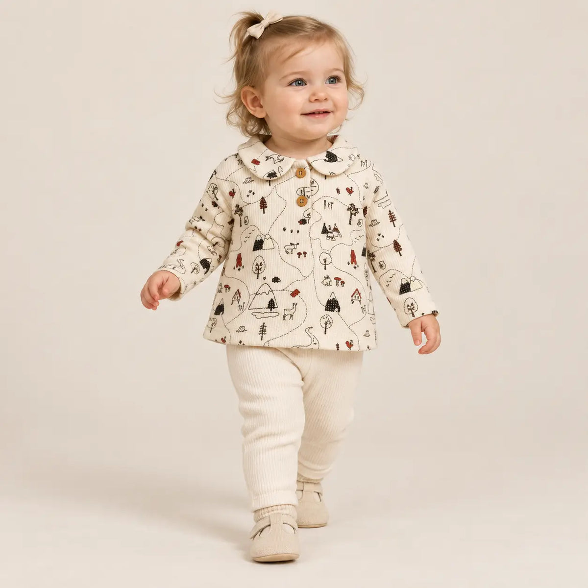 Printed Waffle Cotton Polo Shirt Ecru lookbook 6