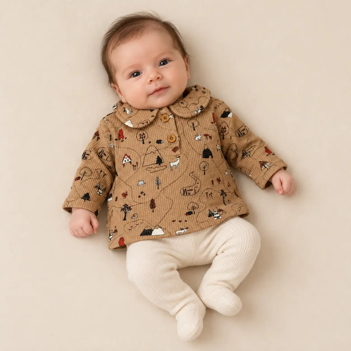 Printed Waffle Cotton Polo Shirt Wallnut lookbook image 1