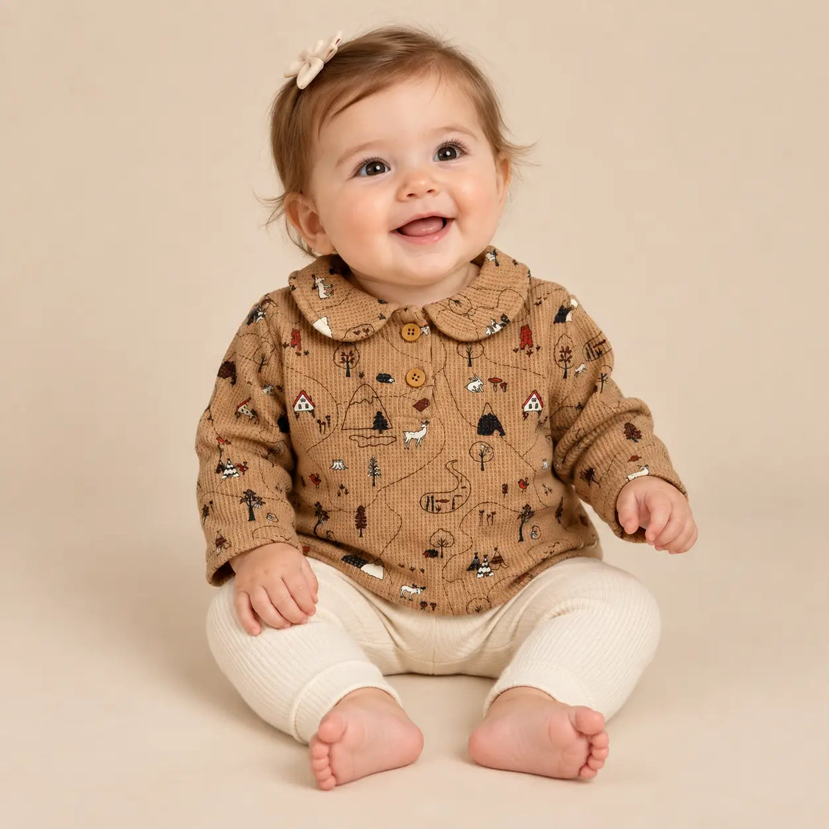 Printed Waffle Cotton Polo Shirt Wallnut lookbook image 3